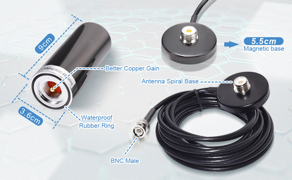 Vehicle/Car Mobile Radio VHF/UHF Dual Band Antenna BNC Male Connector Magnetic Base Mount