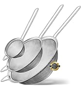Walfos Fine Mesh Strainers Set, Premium Stainless Steel Colanders and Sifters, with Reinforced Fr...