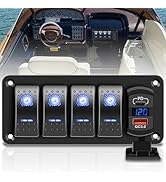 RVZONE 4 Gang IP68 Waterproof Boat Rocker Switch Panel DC 12-24V LED Digital Voltmeter + Dual USB...
