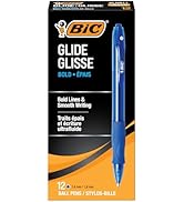 BIC Glide Bold Blue Ballpoint Pens, Bold Point (1.6mm), 12-Count Pack, Retractable Ballpoint Pens...