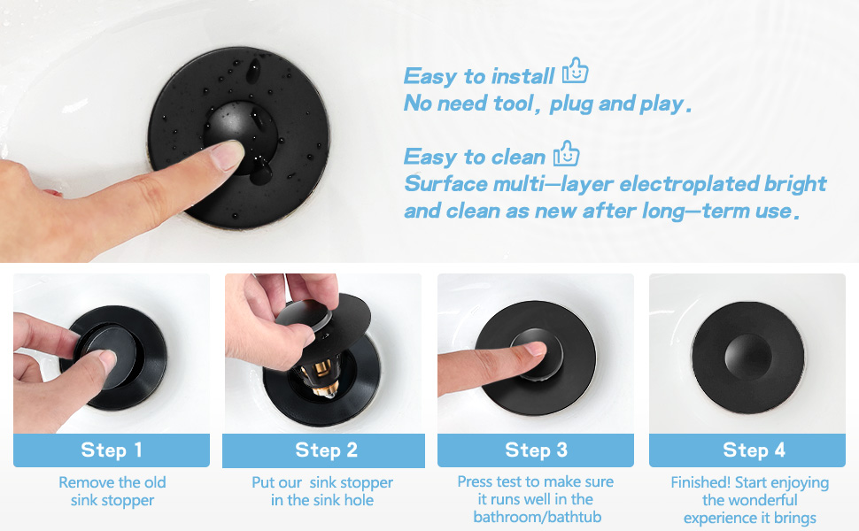 Matte Black Universal Bathroom Sink Stopper