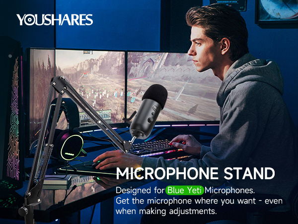 Blue Yeti Mic Boom Arm with Pop Filter 