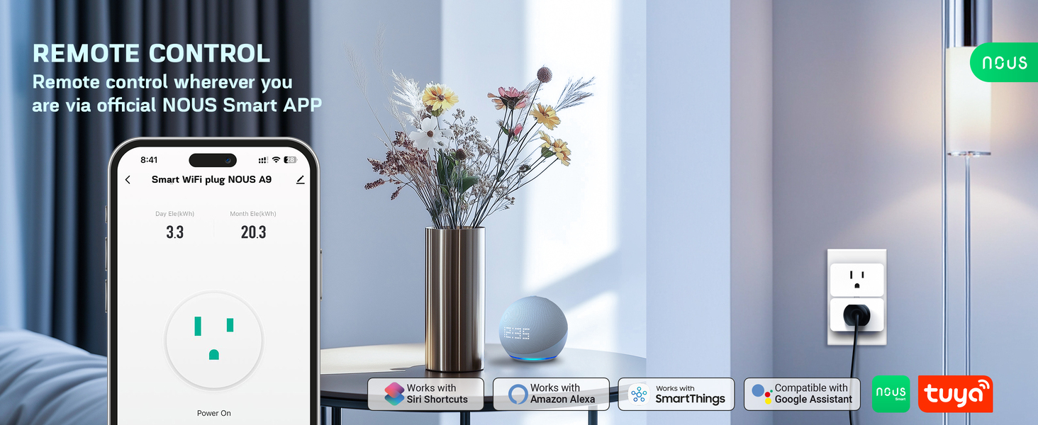 smart plug, Wi-Fi outlet, energy monitoring, remote control, no hub, smart home device
