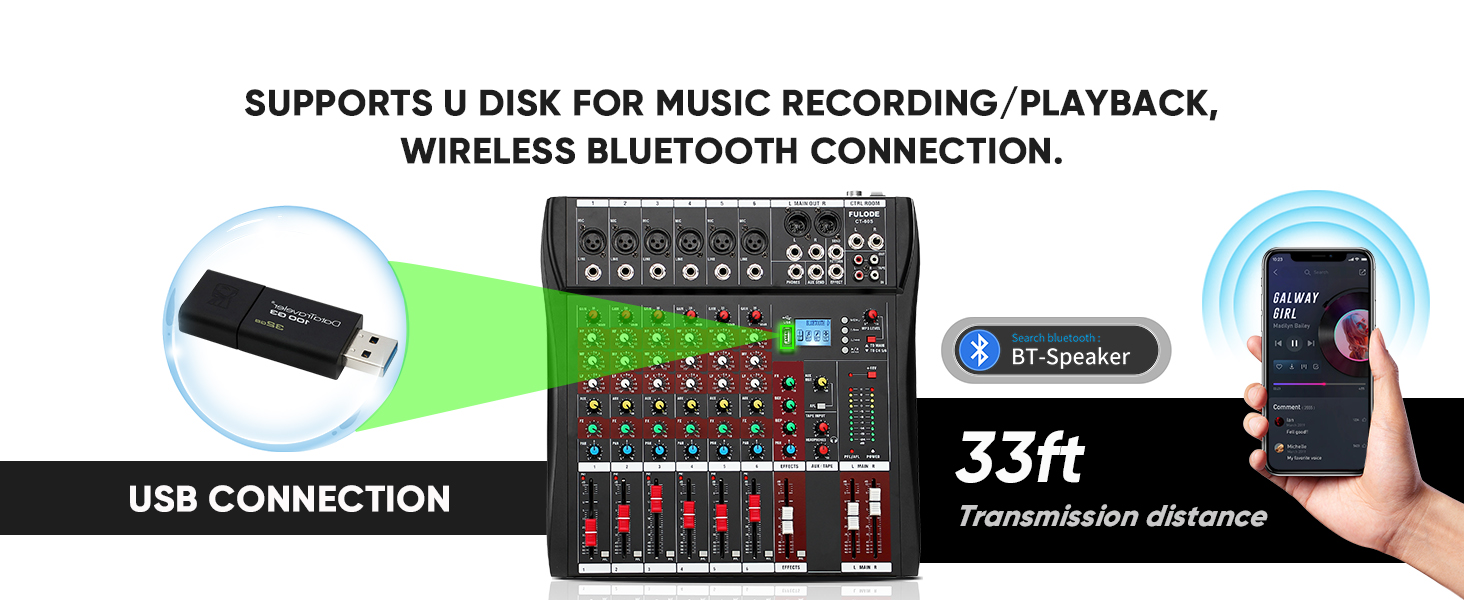 SUPPORTS U DISK FOR MUSIC RECORDING/PLAYBACK,WIRELESS BLUETOOTH CONNECTION.