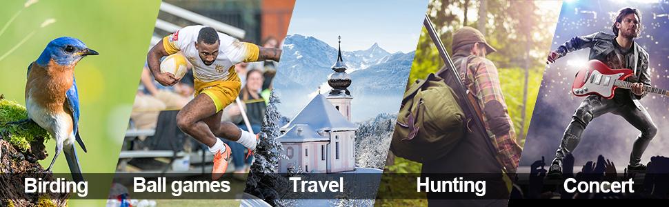 8x42 monocular can be used for birding, ball games, travel, hunting, concert