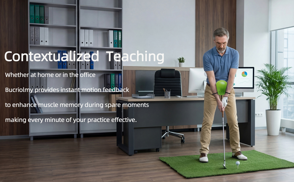 Practice your golf swing at home or office with instant feedback for muscle memory.