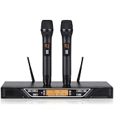 Doslnlya NG-9 UHF Dual Wireless Microphone System with 2 Handheld Dynamic Microphones, Profession...