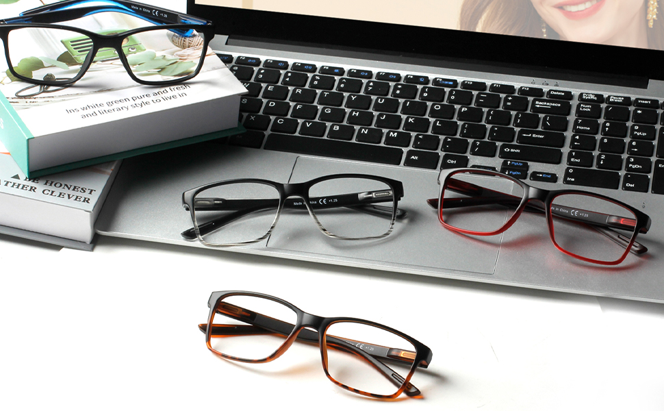 Progressive Multifocus Reading Glasses Blue Light Blocking Readers for Men Women with Spring Hinge