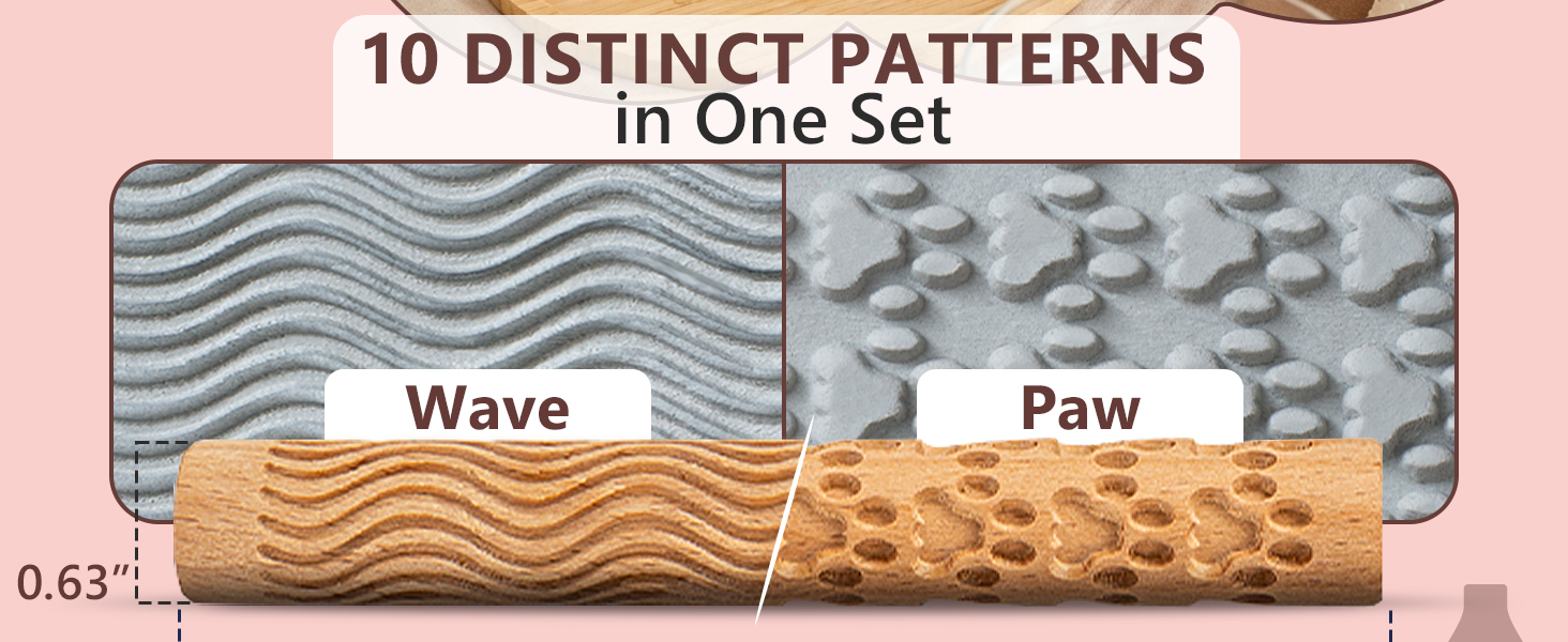 Wave and Paw pattern beech wooden rollers