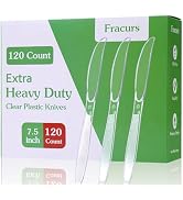 Fracurs 120 Count Extra Heavy Duty Plastic Knives Disposable, 7.5" Premium Clear Plastic Knives B...