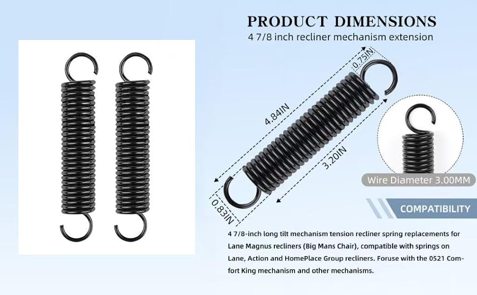 fr recliner mechanism tension spring 4 7/8 inch long original lane