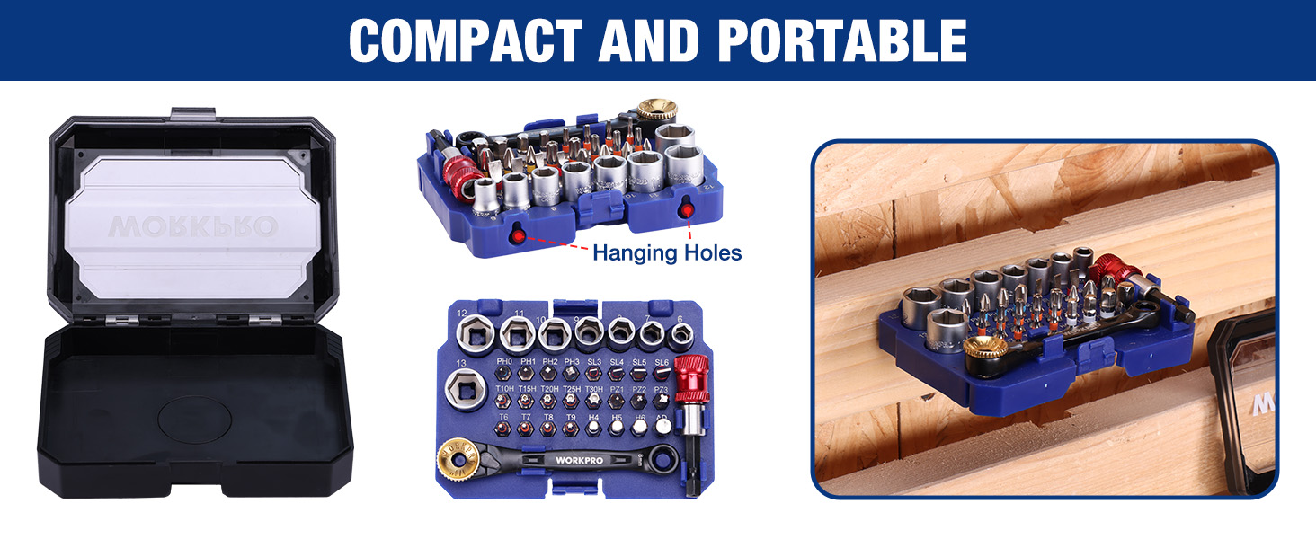WORKPRO 34-piece 1/4&amp;amp;#34; Mini Ratchet Wrench and Socket Bit Set