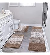 Pauwer Bathroom Rug Sets 3 Piece, Microfiber Non Slip Bathroom Rugs, Absorbent Bath Mats for Bath...