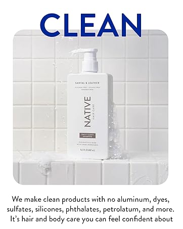 An image of Native's clean haircare and personal care products - no aluminum, dye, sulfate, silicone