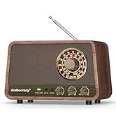 Audiocrazy AM FM Radio Retro Table Top Radio with Bluetooth Speaker,Vintage Wooden Finish Radio P...