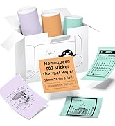 Memoqueen T02 Color Adhesive Thermal Paper, Compatible with T02/Q02, Mint Green/Lavender Purple/L...