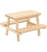 Totority Miniature Dollhouse Picnic Table and Chairs Set, Wooden Khaki Furniture Prop for Doll Pl...
