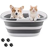 Extra Large Collapsible Bucket 35L Mop Bucket With Handles &amp; Wheels, Plastic Wash Basin Pet Bath ...