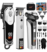 LQT Professional Barber Kit for Men, Cordless Hair Clipper, Trimmer &amp; Rotary Shaver Set with LED ...