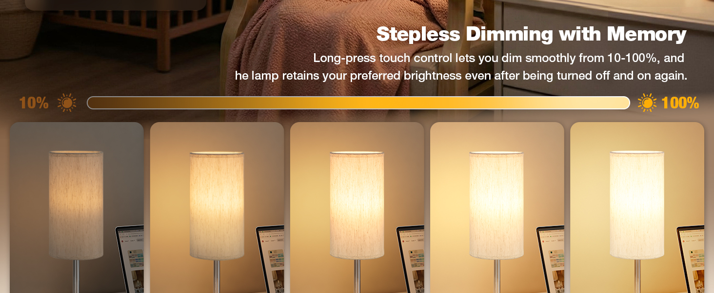 Touch Bedside Table Lamp with Memory