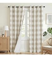 MYSKY HOME 100% Blackout Tan Plaid Linen Curtains 84 inch Length 2 Panels Buffalo Gingham Rustic ...
