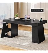 UPOSOJA 55.9 in Executive Desk with Power Outlets, Modern Home Office Desk with Storage Cabinet, ...