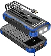 MINRISE Solar-Power-Bank-Charger, 40000mAh Portable Phone Charger Built in 4 Cables with USB C in...