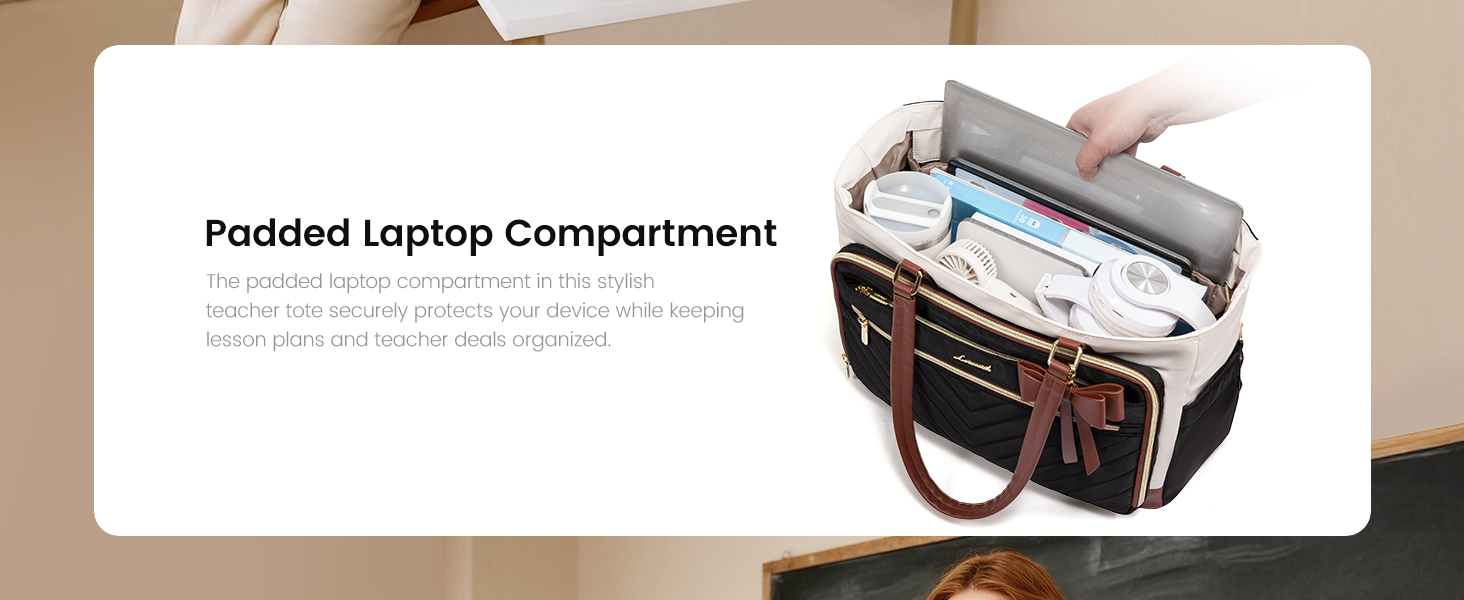 LOVEVOOK Teacher Tote Bag for Women, Work Bags Laptop Bag with Large Cup Holder