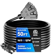 islewire 50 FT 3 Outlet Outdoor Extension Cord Waterproof, 16/3 SJTW Black Extension Cord with Mu...