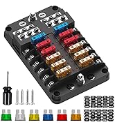 Marine Fuse Block 12v Fuse Box: 12Way Boat Fuse Panel 12v Power Distribution Block with LED Warni...