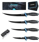 Flissa Fillet Knife Set, Bait Knife with Black Coating Finish, Cutting Notch, Knife Sharpener, Pr...