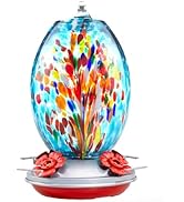 Muse Garden Glass Humming Bird Feeders for Outdoors - 27OZ Blown Glass Hummingbird Feeder - Uniqu...
