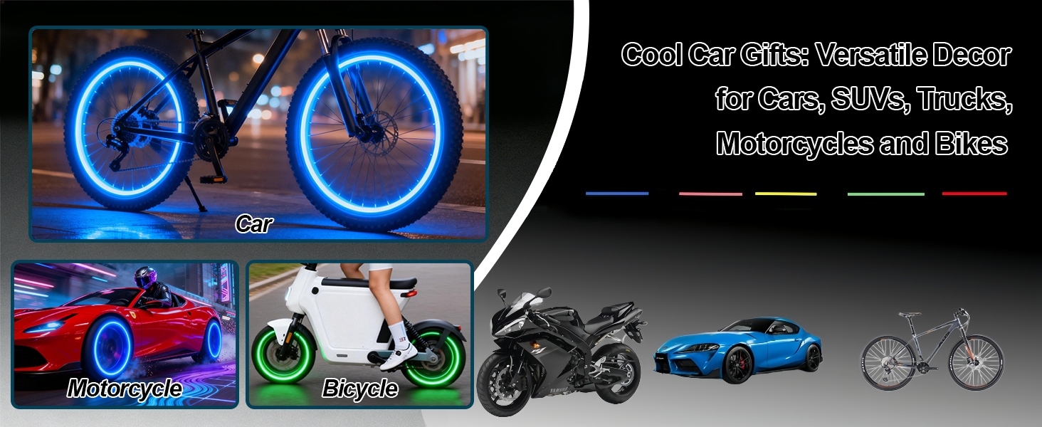 These luminous tire valve caps seamlessly fit cars, SUVs, trucks, motorcycles, and bicycles
