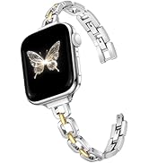 Newlibery Silver Gold Slim Metal Band Women Compatible with Apple Watch 38mm 40mm 41mm 42mm(S10/1...