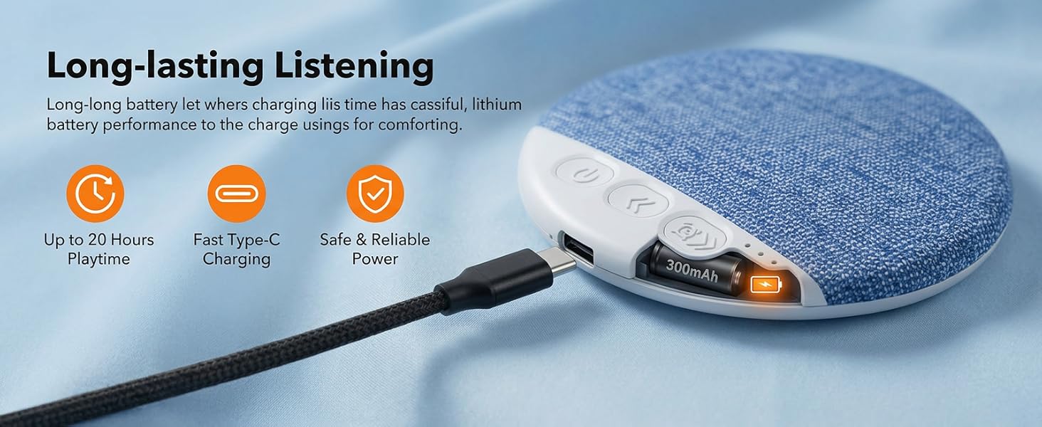 Ultra-Thin Bluetooth Pillow Speaker with White Noise Timer Wireless Sleep Aid