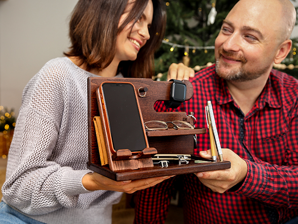 Christmas gift, Wooden desk organizer, Workspace essential, Office organization, Holiday present
