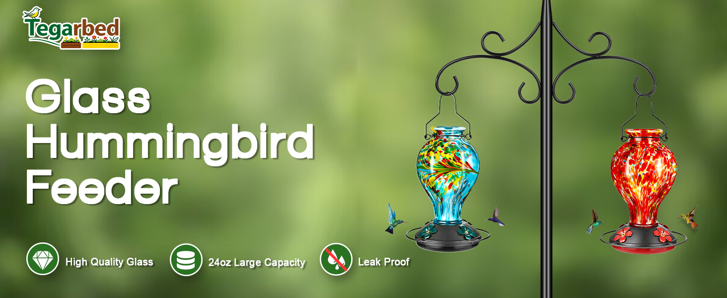 Tegarbed Hand Blown Glass Hummingbird Feeder