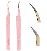 Ms.Queen Volume Lash Tweezers Set,2Pcs Fiber Tip 45 Degree Volume and Curved Isolation Eyelash Ex...