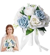 Qeedy Wedding Bouquets for Bride - Realistic Silk Flowers Artificial Roses, 8 Inch Bridesmaid Bou...