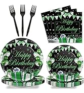 Wiooffen 96 Pcs Green Silver Black Birthday Party Tableware Set Confetti Sprinkles Party Decorati...