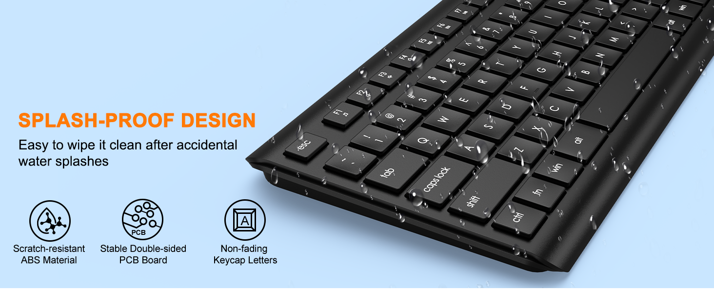 Wireless Keyboard 2.4G Full-Size Ergonomic Wireless Computer Keyboard Silent Cordless USB Keyboard