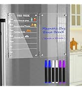 AITEE Acrylic Magnetic Weekly Meal Planner for Fridge, Clear Set of 2 Dry Erase Board Calendar an...