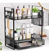 VITVITI 2 Tier Bathroom Organizer Countertop with Drawer, Metal Mesh Bathroom Counter Vanity Orga...