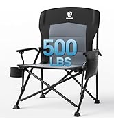 EVER ADVANCED Oversized Folding Camping Chair, Heavy Duty Lawn Chair with Side Pockets, Portable ...