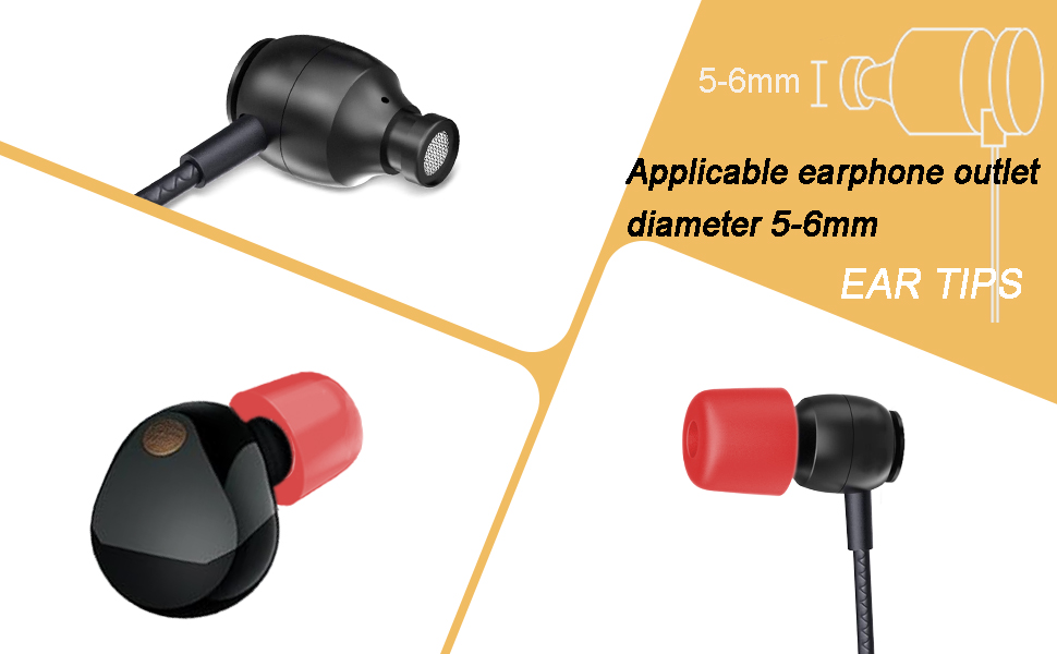 The size of memory foam eartips is 4.9 mm, compatible with in-ear headphones from 5-6 mm tips