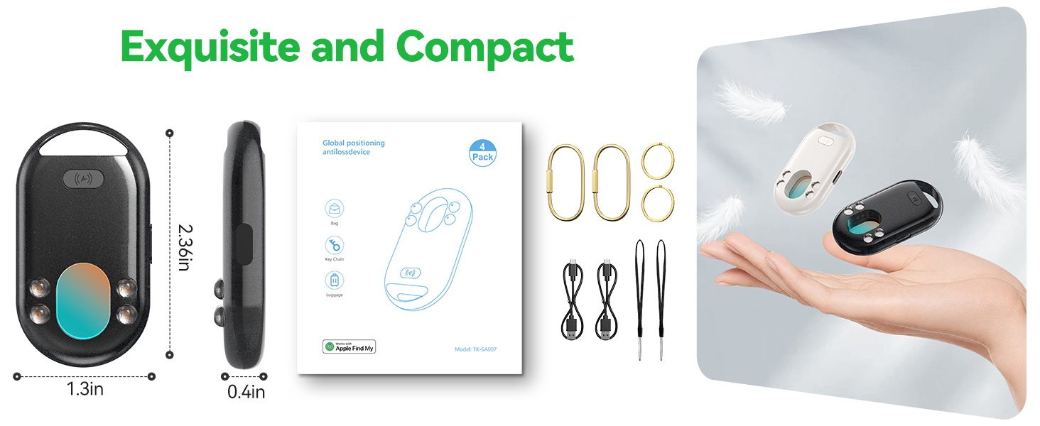 The tracker is compact and portable, comes with multiple keyrings.