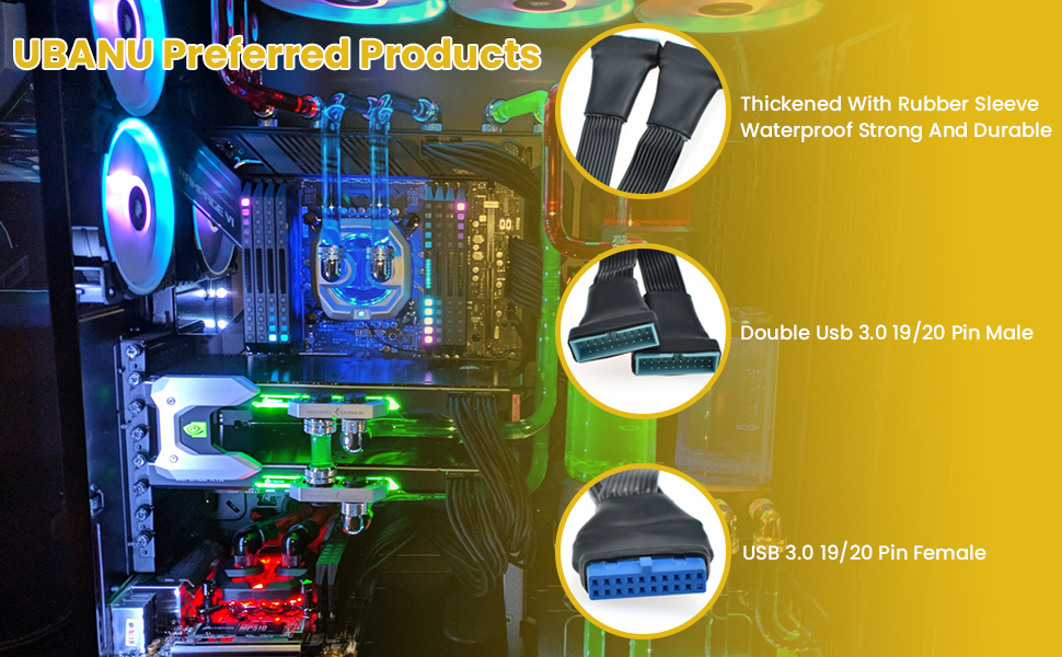 Small Mini USB 3.0 19/20 Pin 1 to 2 Y Splitter Internal Adapter for Motherboard 5.9-inch 