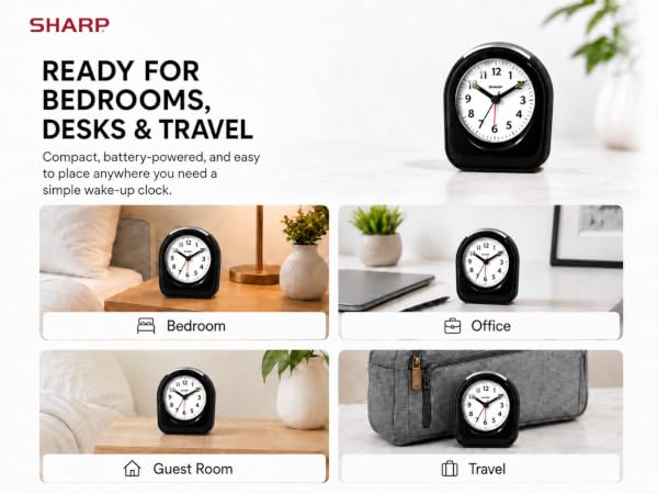 alarm clock small portable battery powered silent bedroom travel hotel bedside office kids room 
