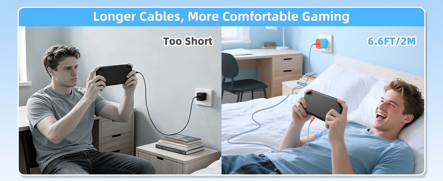 switch 2 charger with 6.6ft/2m long charging cable