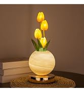 Verdzo Tulip Flower Lamp, Cute Tulips Artificial Flowers Desk Lamp with 3-Colour Infinitely Dimmi...